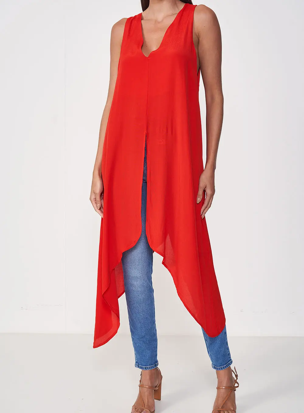 Blusa Feminina Alongada Assimétrica Vermelho