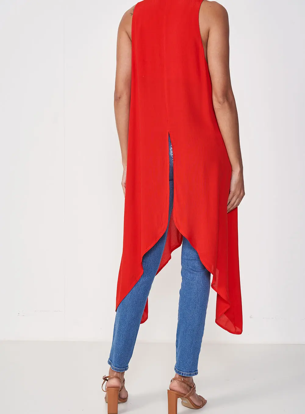 Blusa Feminina Alongada Assimétrica Vermelho