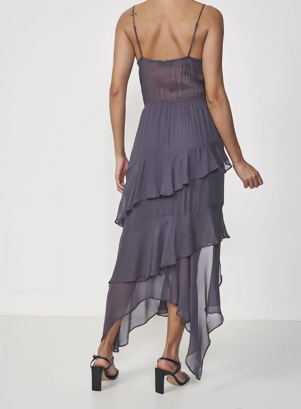 Vestido Com Babados E Alças CINZA
