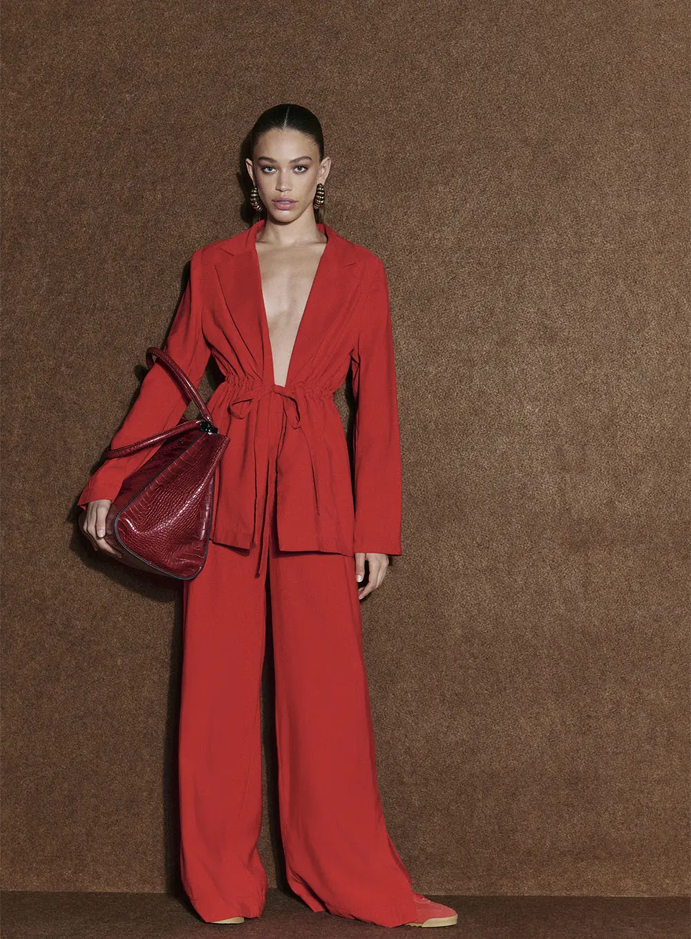 Blazer Alongado Com Faixa Para Amarração Vermelho