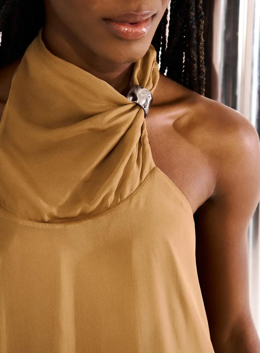 Vestido Halter Fluid Ring Marrom 2
