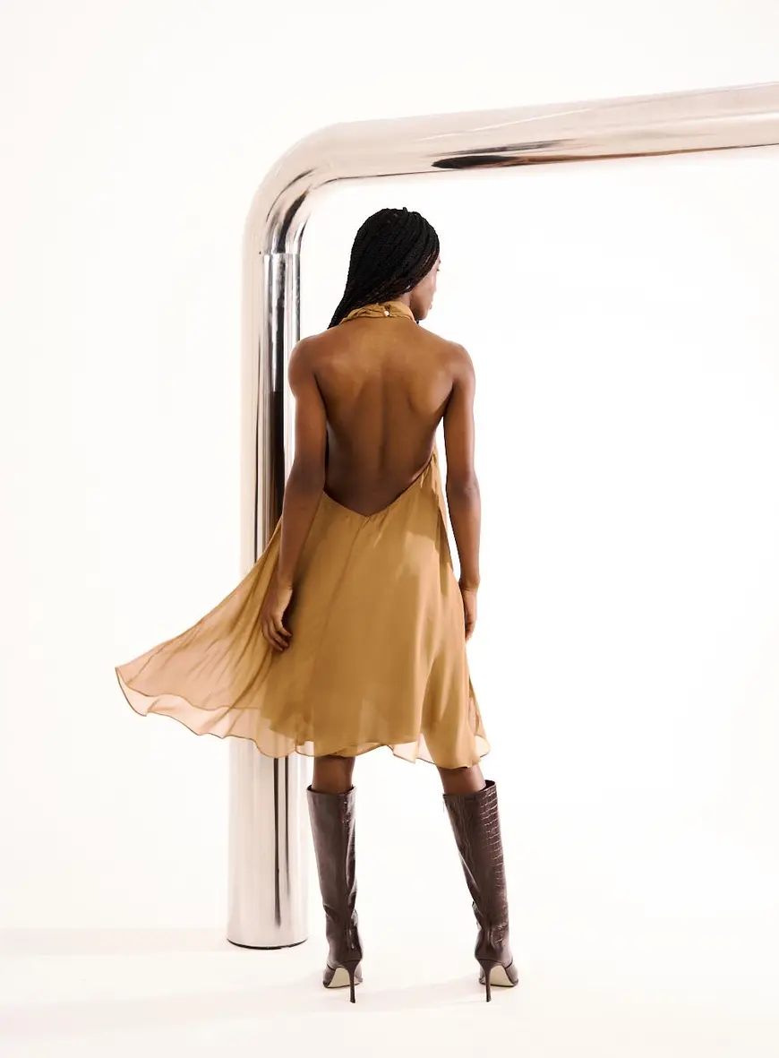 Vestido Halter Fluid Ring Marrom 3