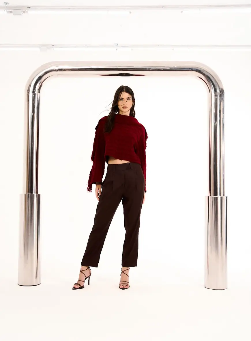 Calça Feminina Alfaiataria Linho Marrom 2