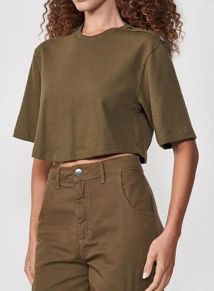 Cropped Box Com Detalhe Ombro