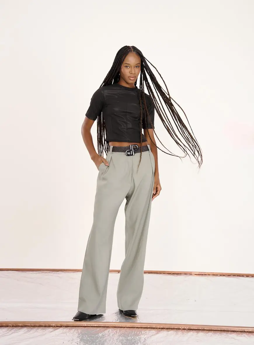 Calça Feminina Linho Com Cinto Cinza 1