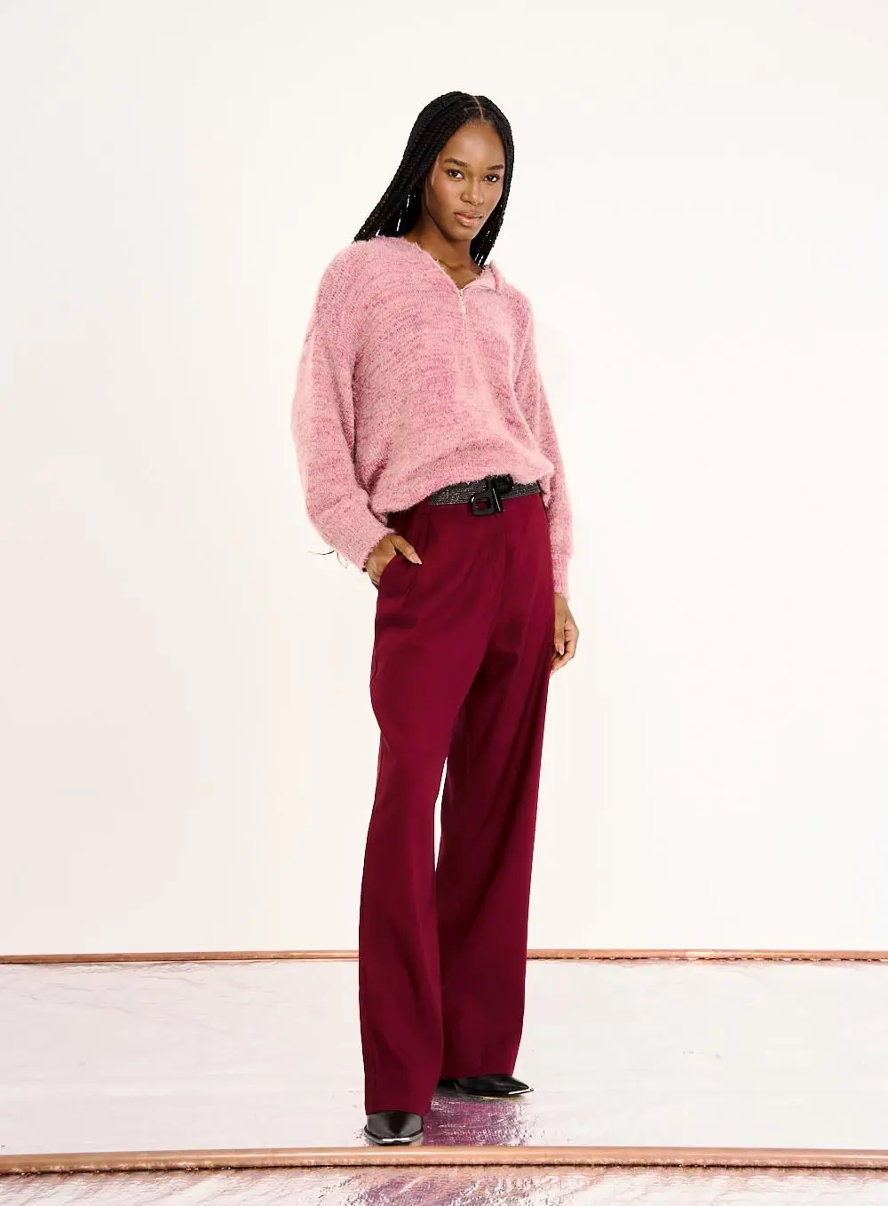 Calça Feminina Linho Com Cinto Bordo 1