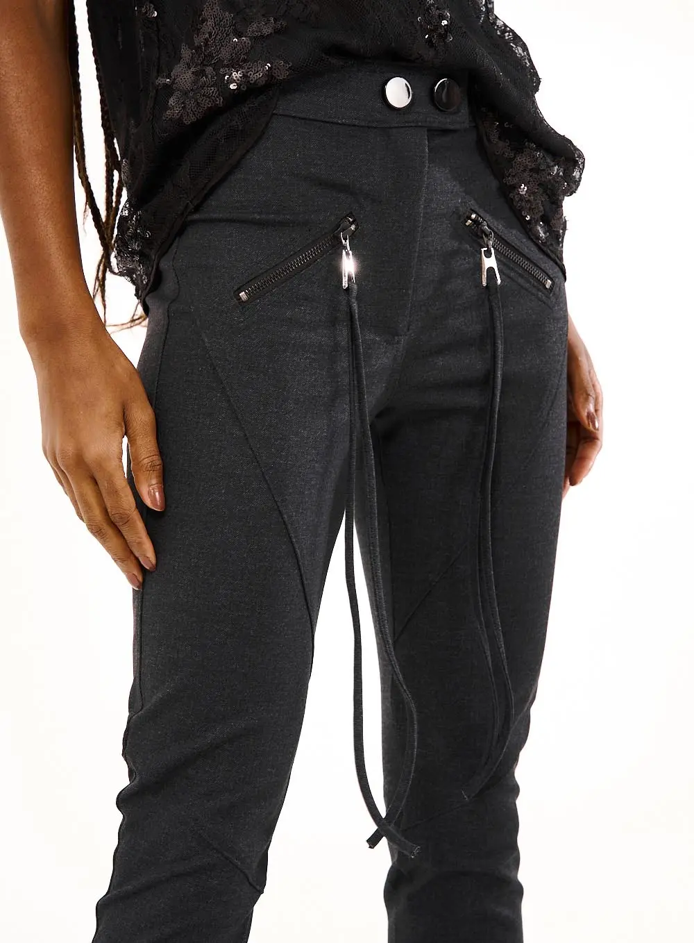 Calça Feminina Skinny Com Zíperes Frontais Preto 2