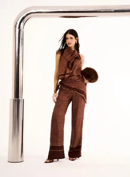 Calça Feminina Pantalona Com Estampa Mini Leopardo