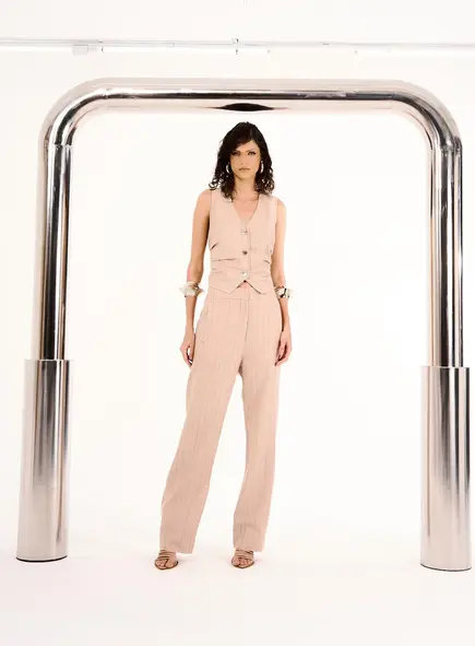 Calça Feminina Alfaiataria Linho Listrada