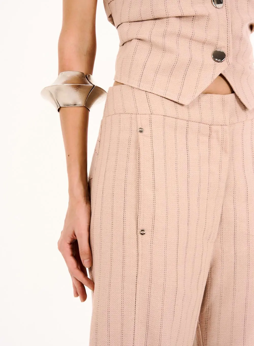 Calça Feminina Alfaiataria Linho Listrada Rosa 2