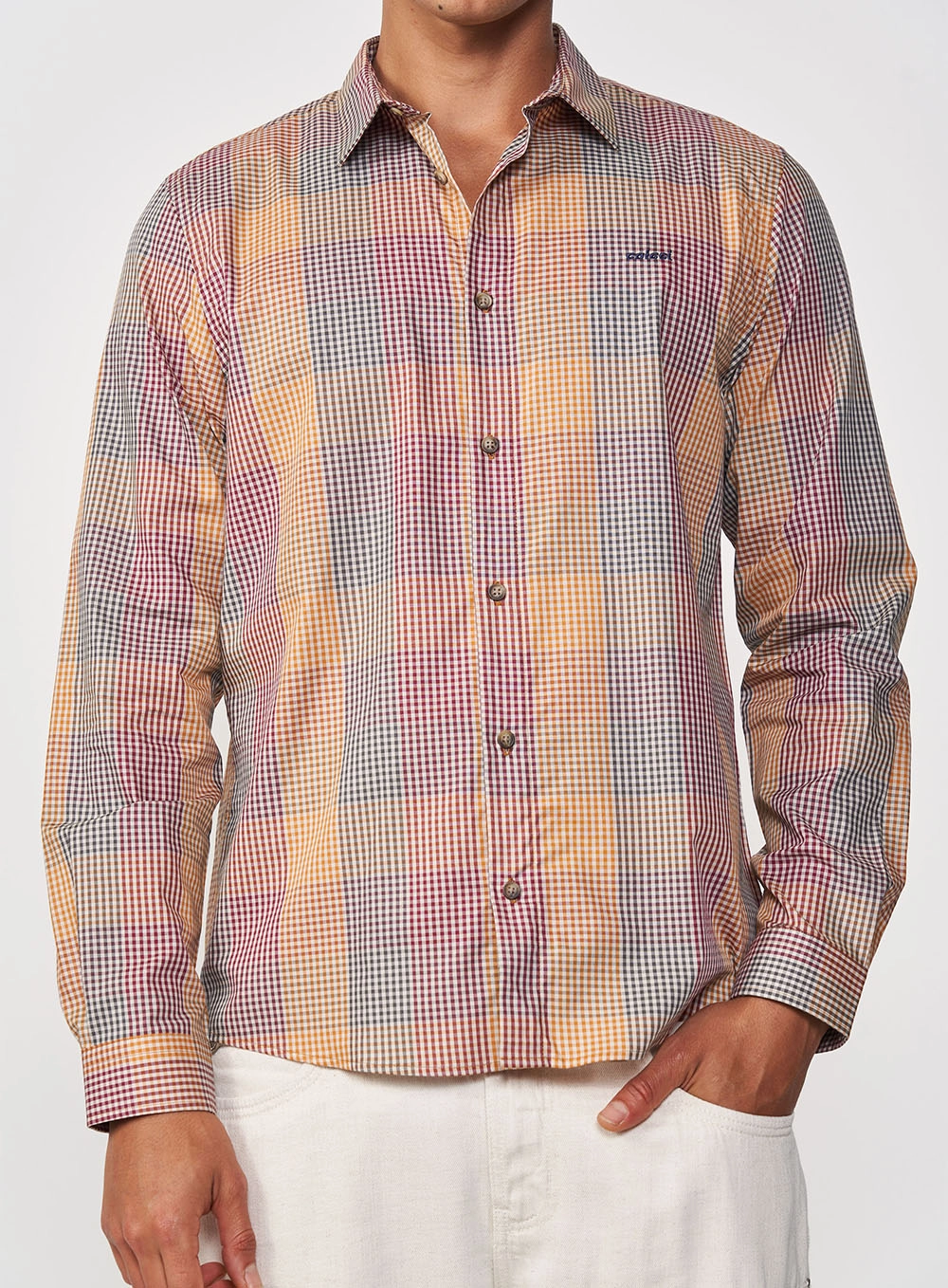 Camisa Xadrez Micro Tons Quentes Estampados