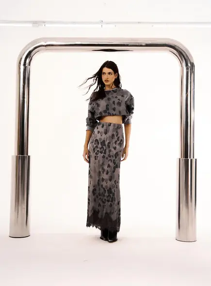 Saia Midi Com Estampa Rebel Feline