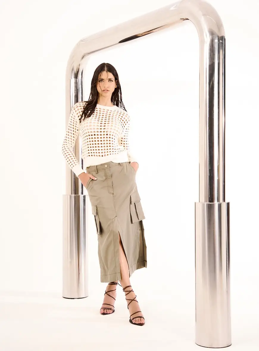 Saia Midi Cargo Com Fenda Verde 1
