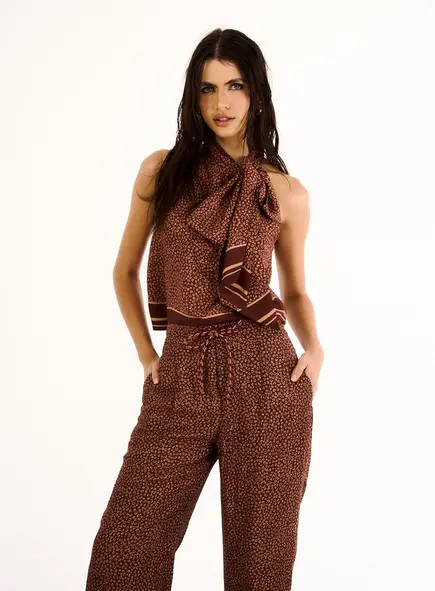 Blusa Feminina Amarração Estampa Mini Leopardo
