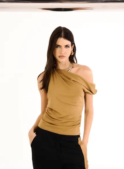 Blusa Feminina Draped One Shoulder