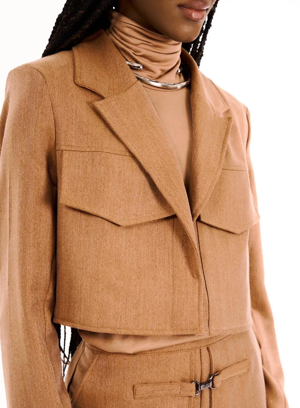 Blazer Feminino Cropped Alfaiataria Marrom 2