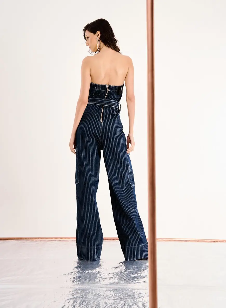 Macacão Denim Pinstripe Cargo Jeans 3