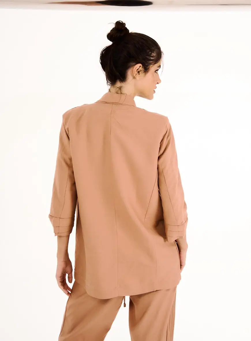 Blazer Feminino Alfaiataria Linho Manga 3/4 Marrom 3