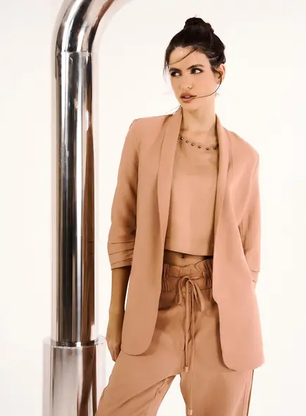 Blazer Feminino Alfaiataria Linho Manga 3/4