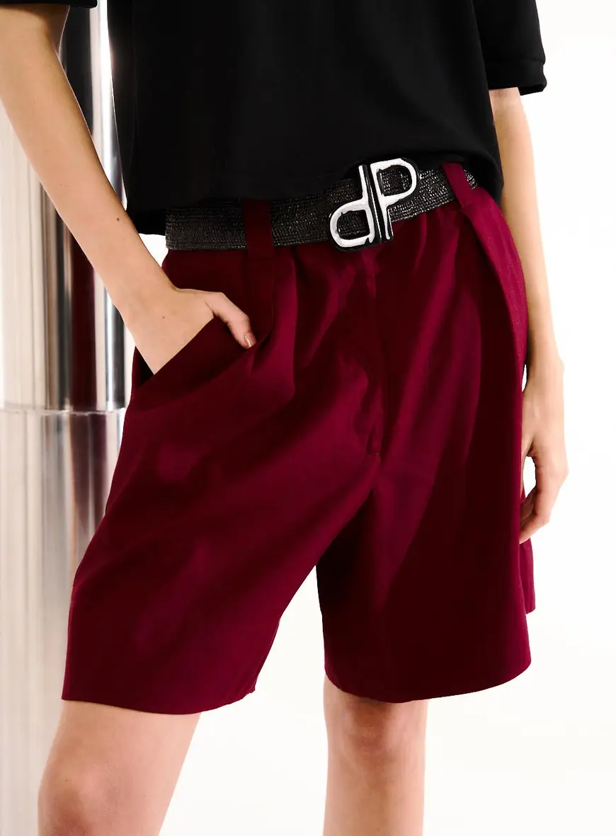 Short Alfaiataria Em Linho Com Cinto Bordo 2