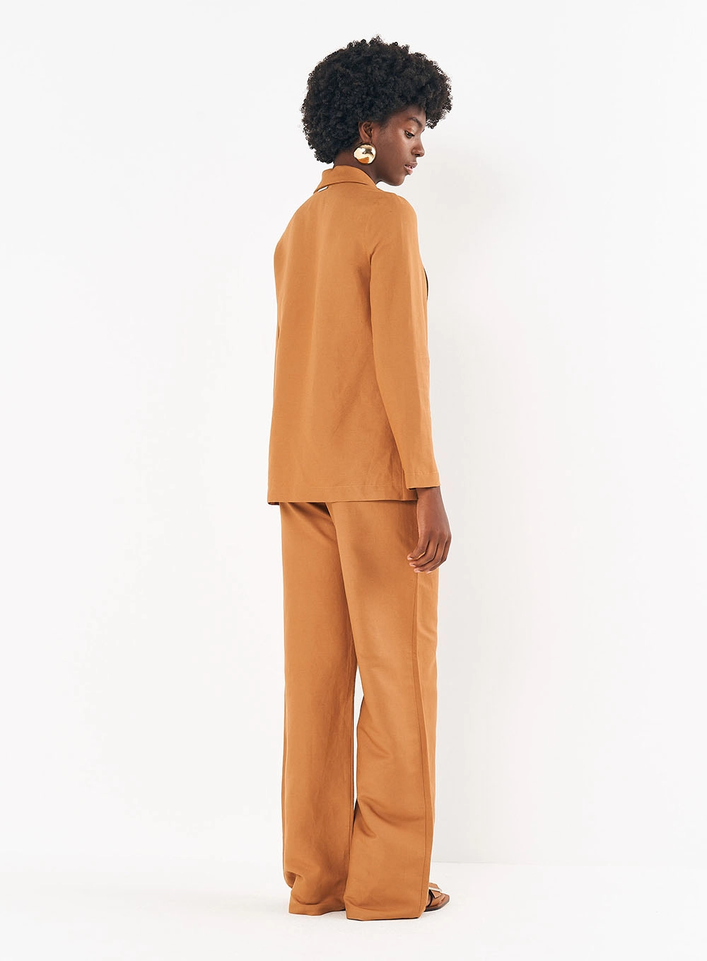 Calça Feminina Pantalona De Linho Marrom Evermore