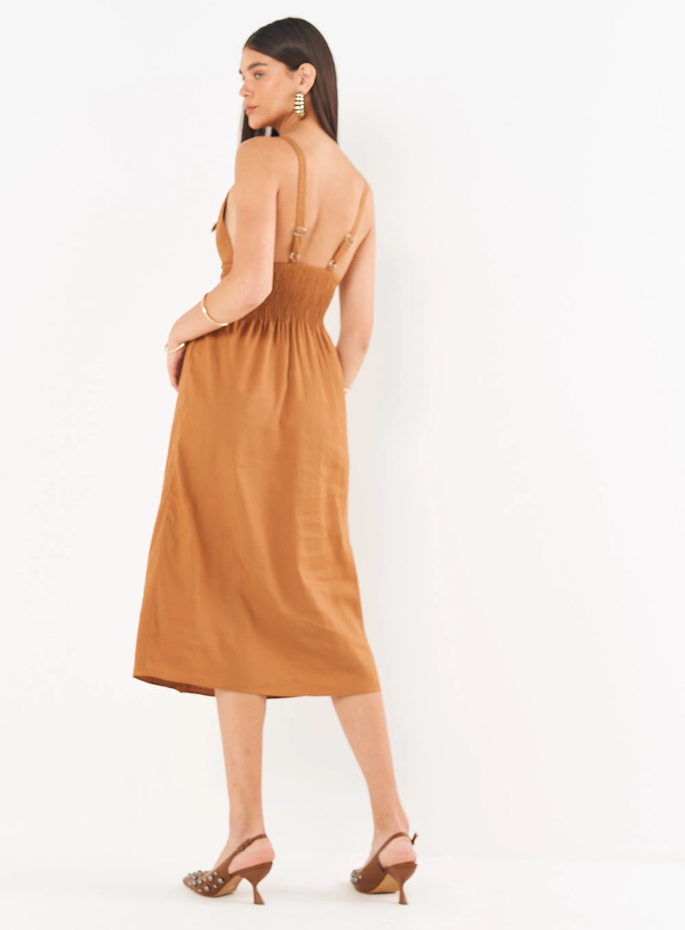 Vestido Midi Terra Encantada Marrom Evermore