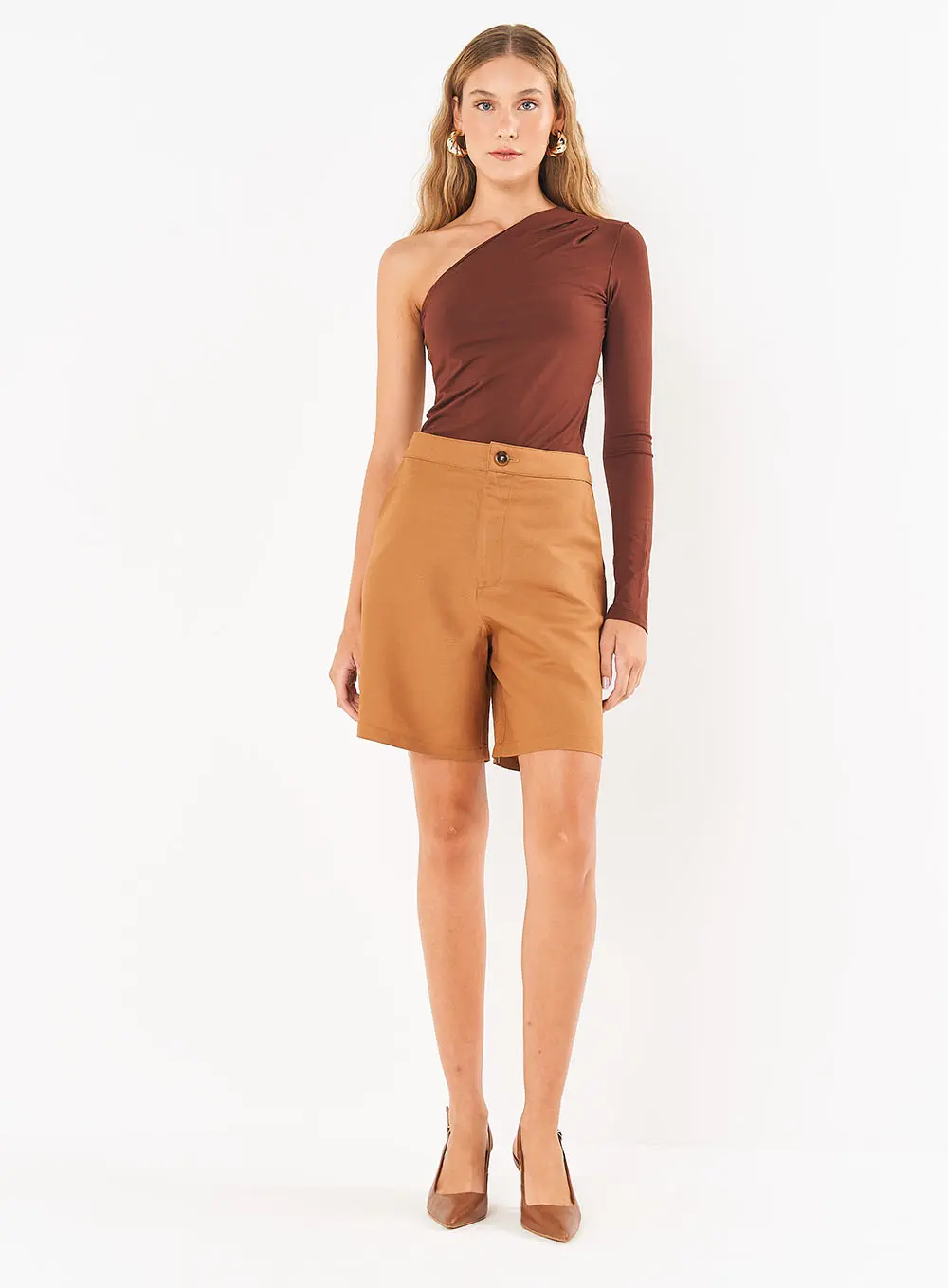 Blusa Um Ombro Marrom