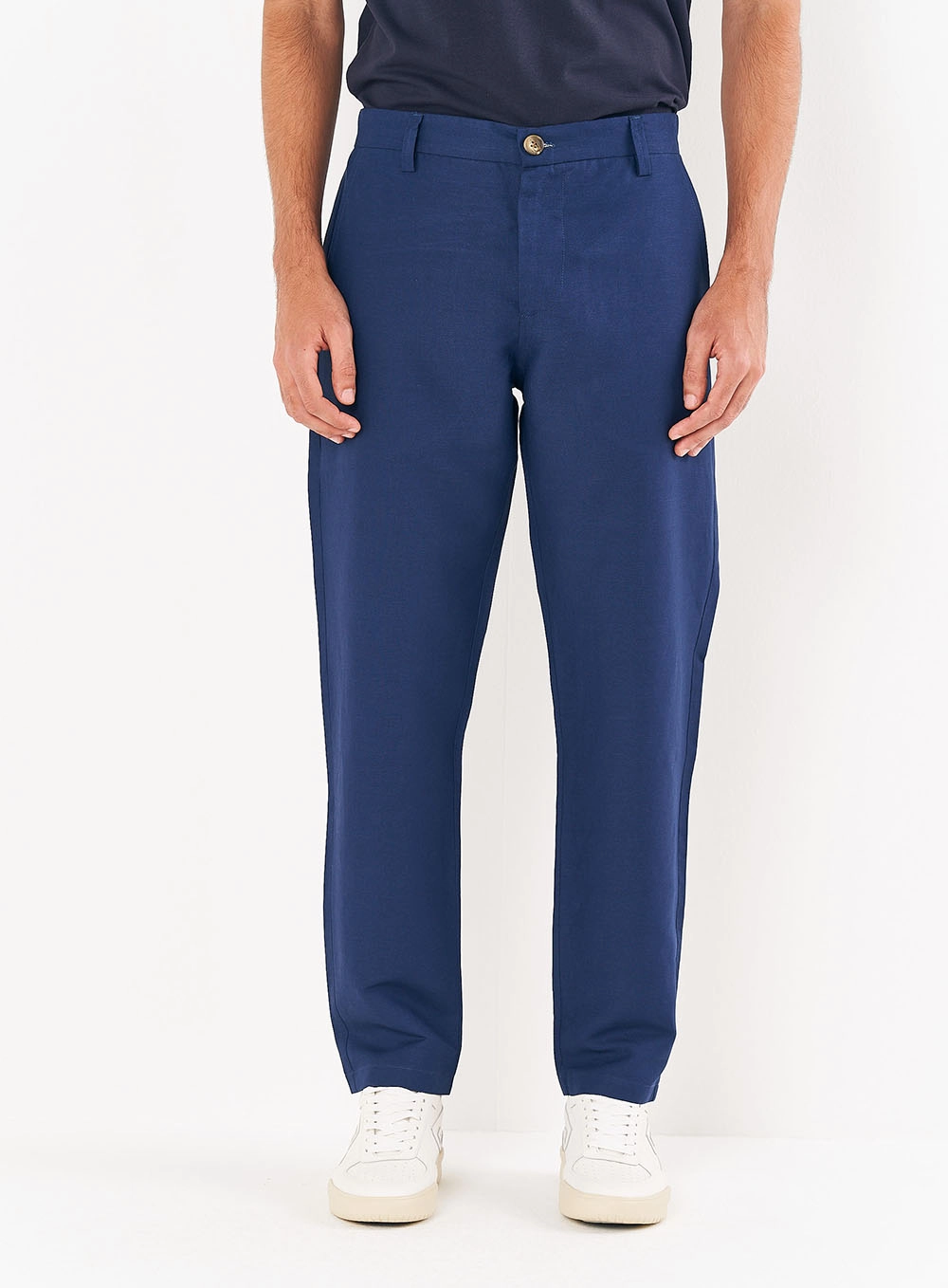 Calça Masculina Reta Em Linho Azul