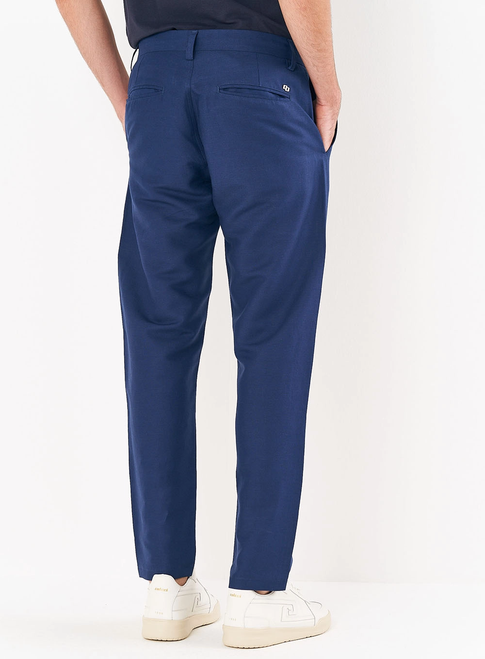 Calça Masculina Reta Em Linho Azul