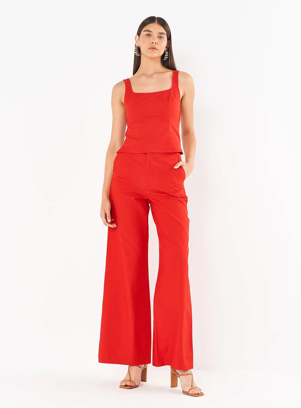 Calça Feminina Alfaiataria Pantalona - Joana Vermelho