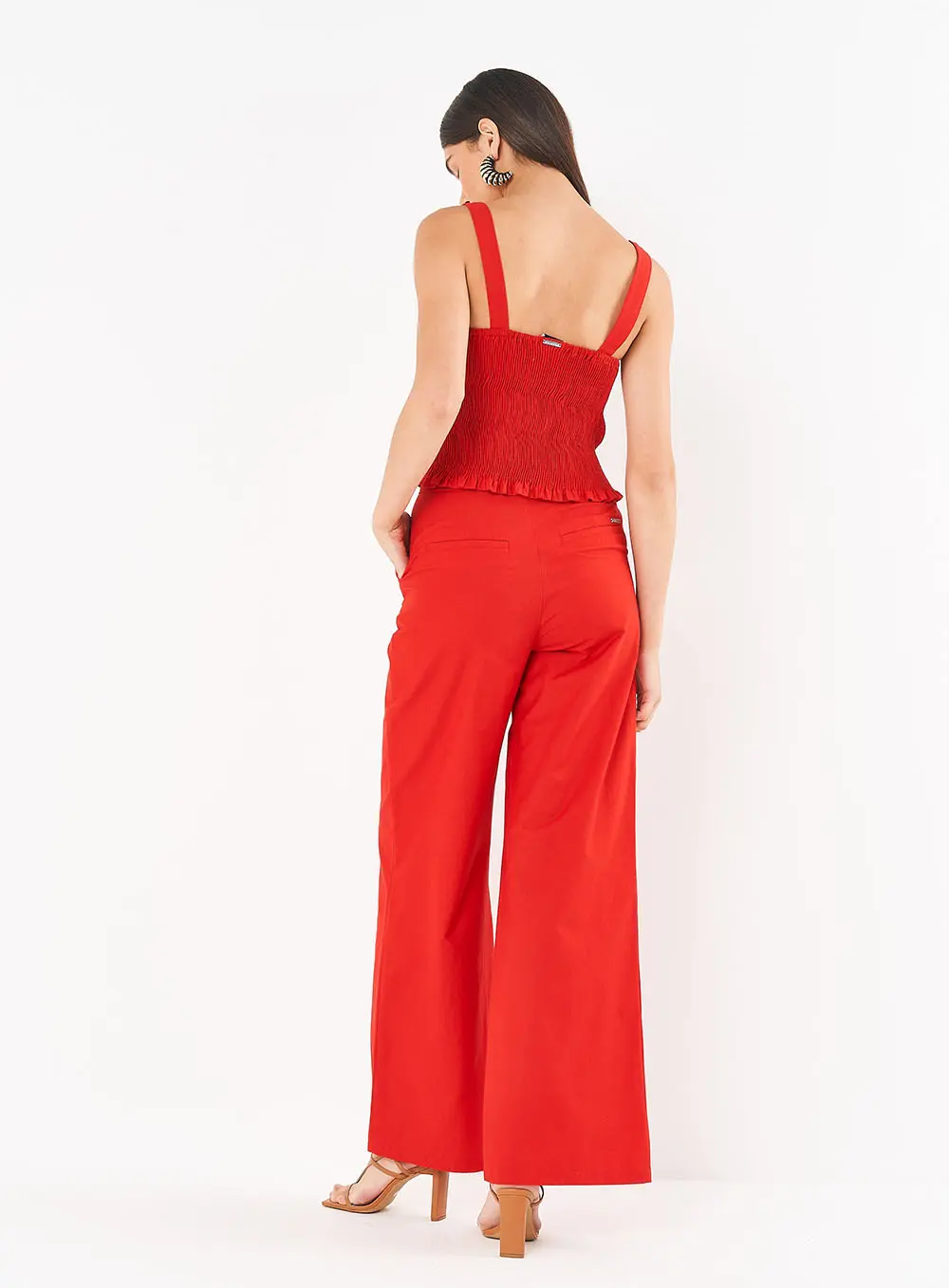 Calça Feminina Alfaiataria Pantalona - Joana Vermelho