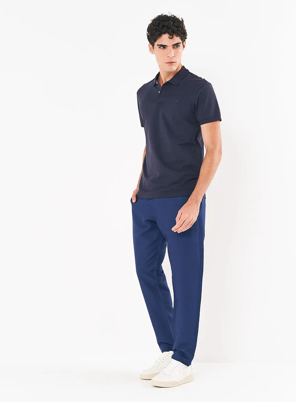 Polo Masculina Reta Manga Curta Azul