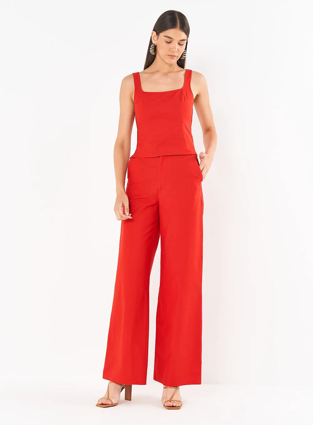 Blusa Feminina Estruturada Justa Decote Quadrado Vermelho