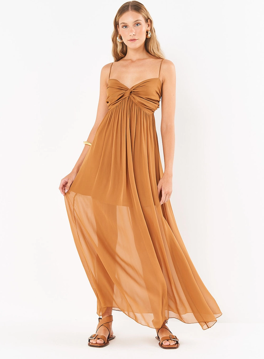 Vestido Longo Fluido Com Decote Drapeado