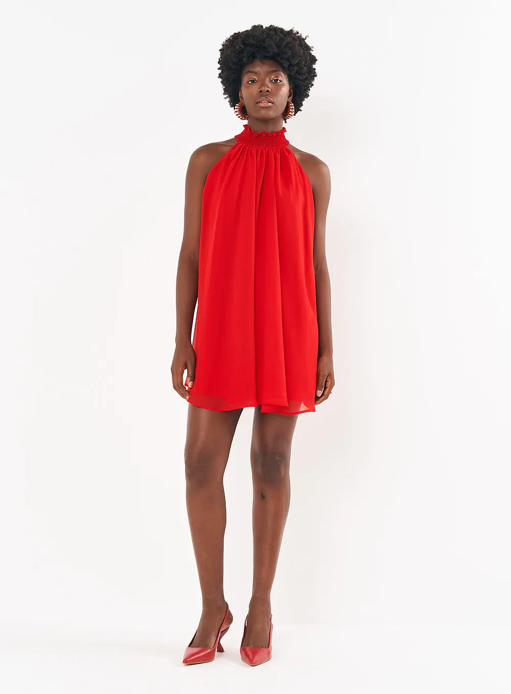 Vestido Fluído Gola Rolê Em Lastex Vermelho