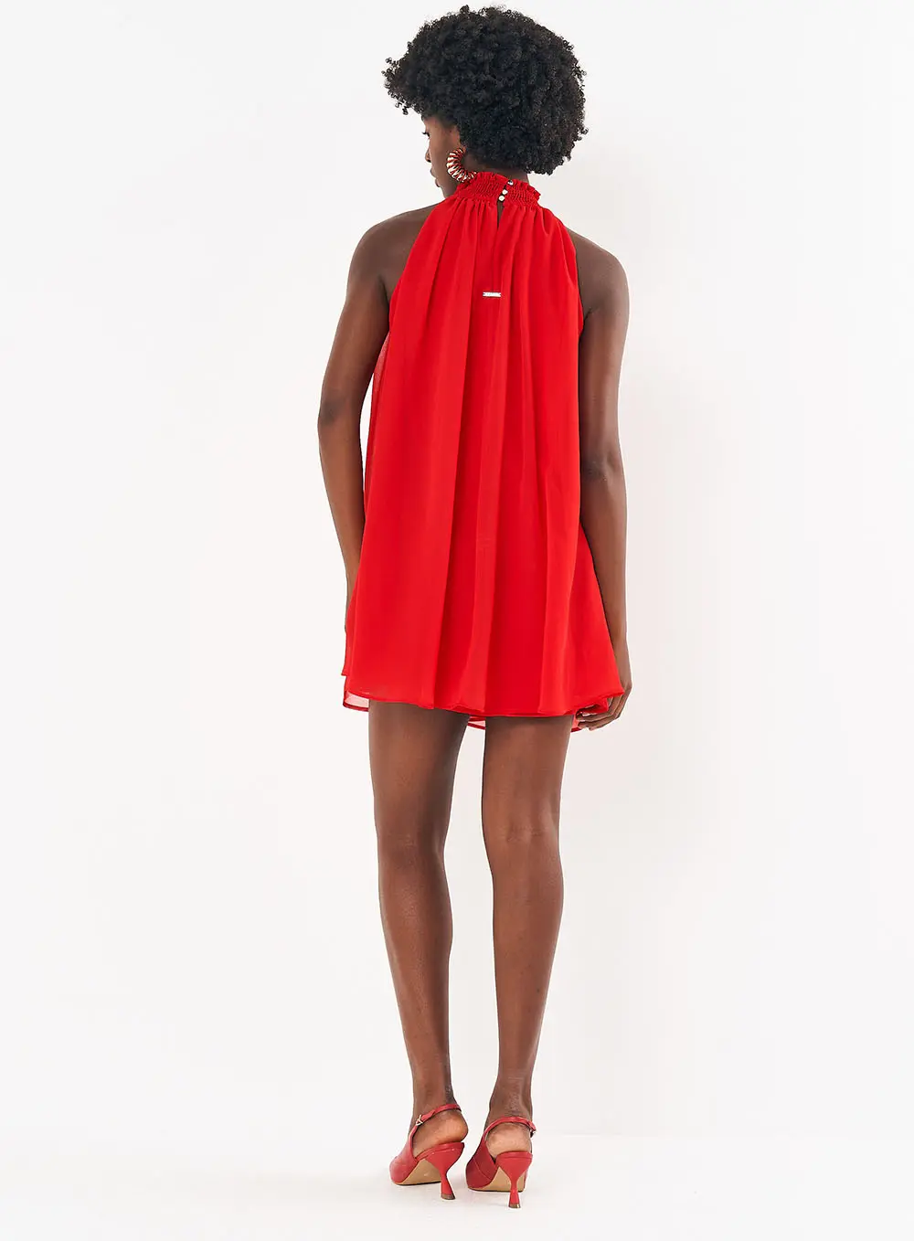 Vestido Fluído Gola Rolê Em Lastex Vermelho