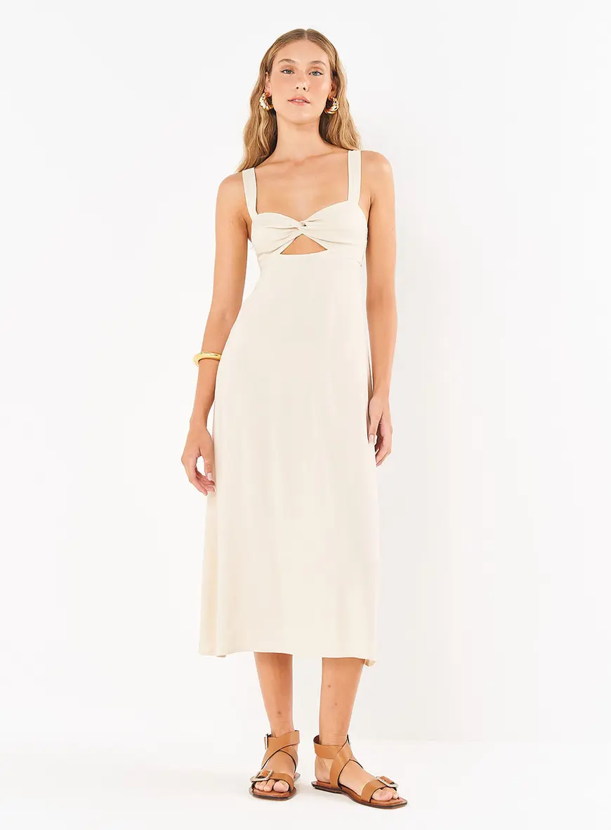 Vestido Midi Reto Com Recorte E Torção