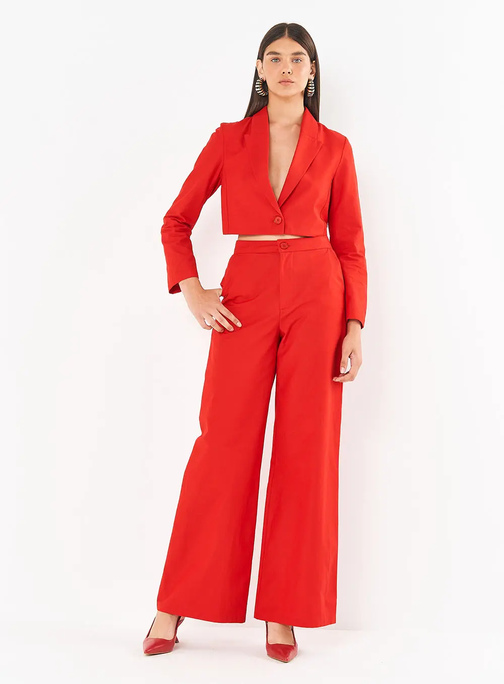 Blazer Reto Alfaiataria Encurtado Vermelho