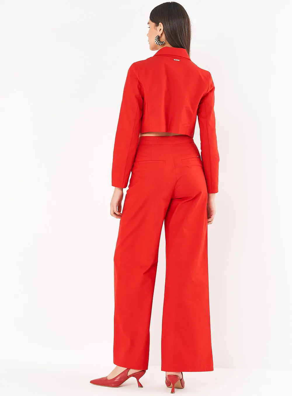 Blazer Reto Alfaiataria Encurtado Vermelho