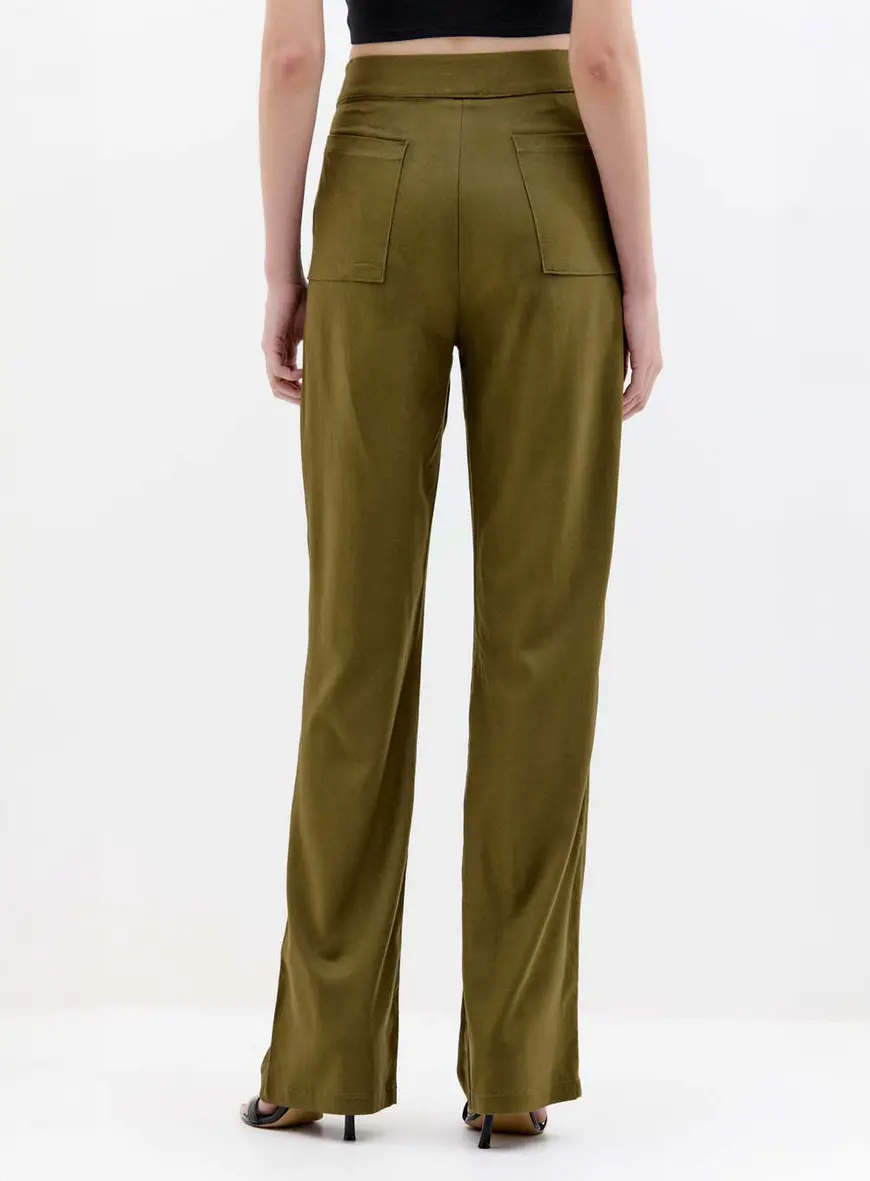 Calça Feminina Alfaiataria Reta Fenda Lateral Verde 2