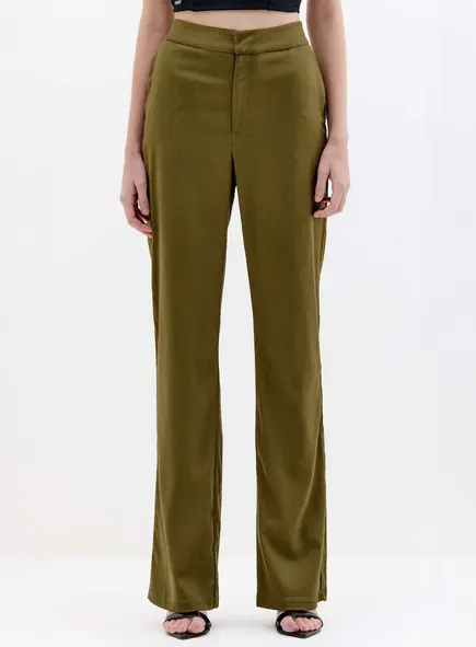 Calça Feminina Alfaiataria Reta Fenda Lateral