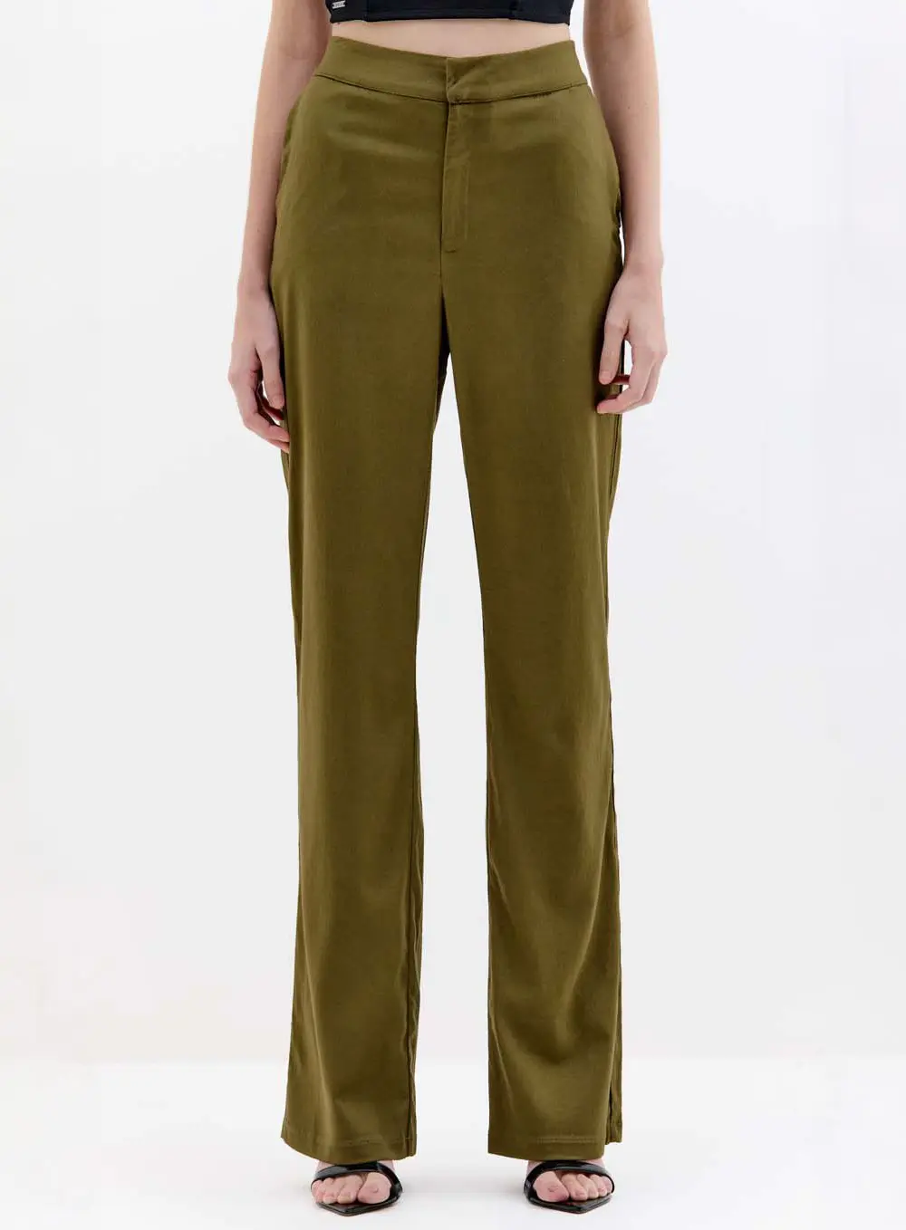 Calça Feminina Alfaiataria Reta Fenda Lateral Verde 1