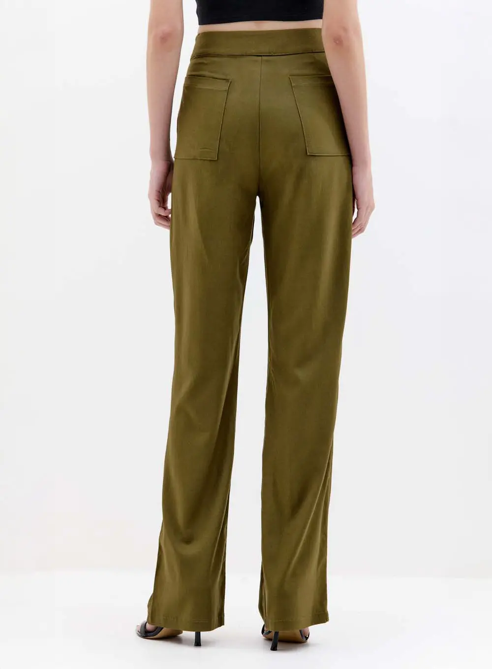 Calça Feminina Alfaiataria Reta Fenda Lateral Verde 2