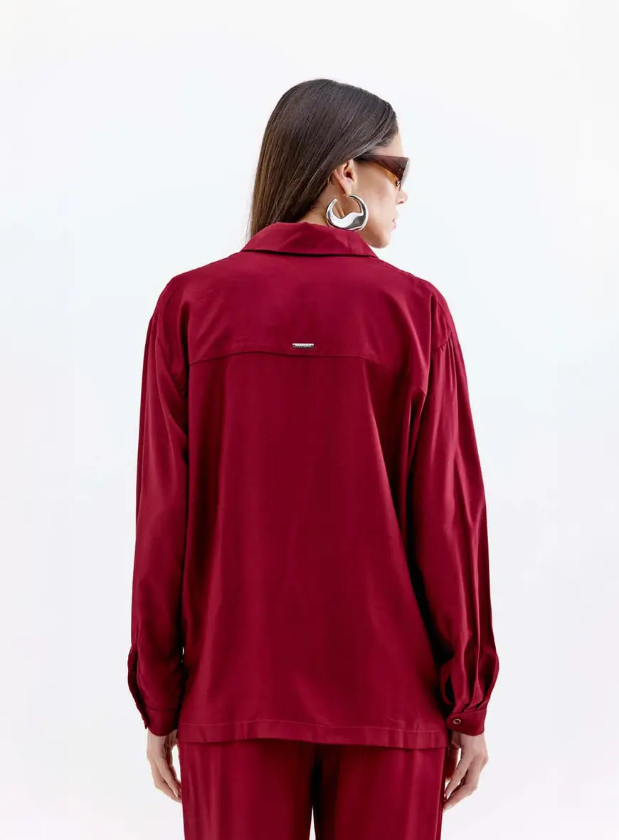 Camisa Feminina Oversized Manga Longa Bordo Veludo 3