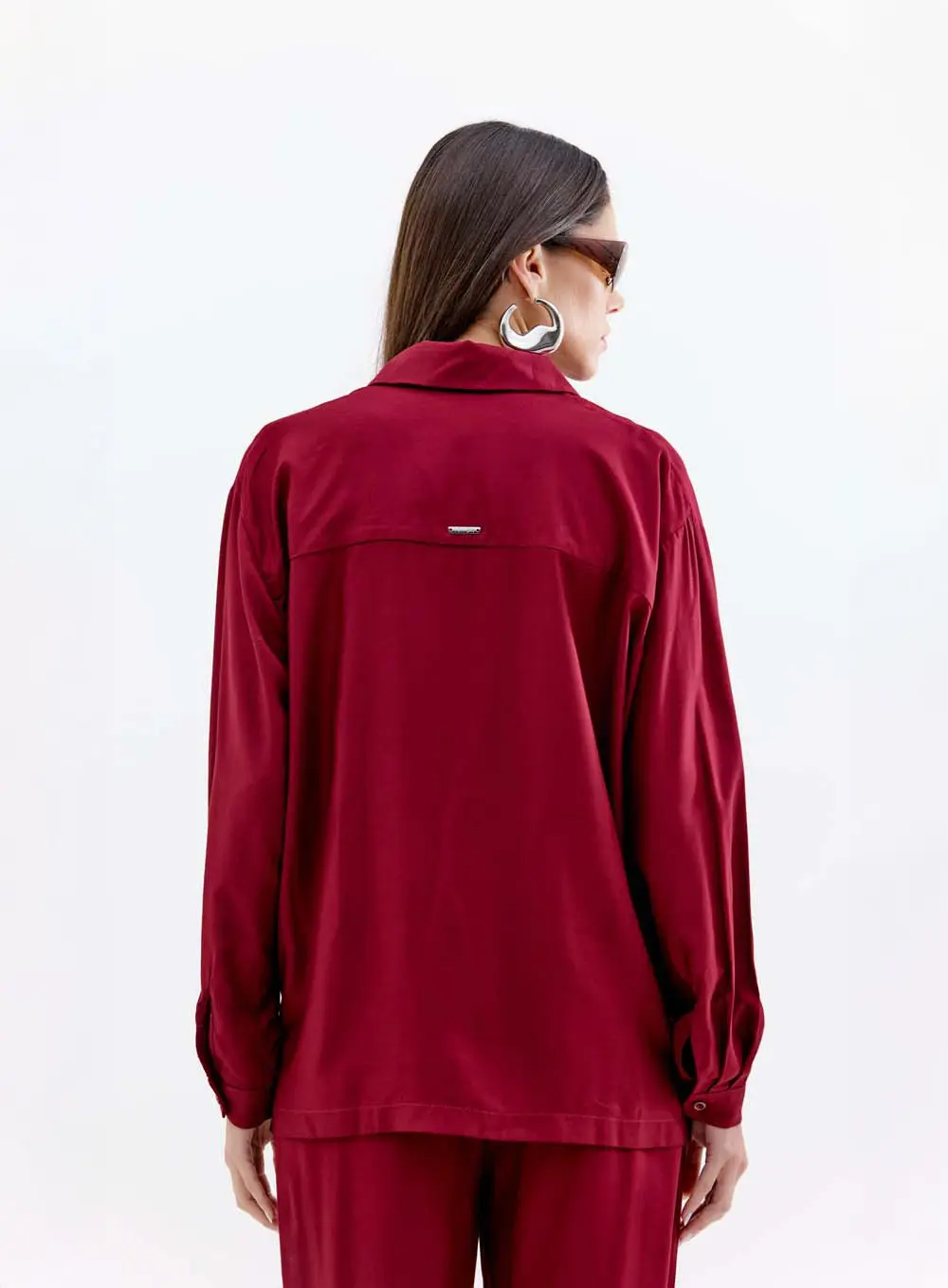 Camisa Feminina Oversized Manga Longa Bordo Veludo 3