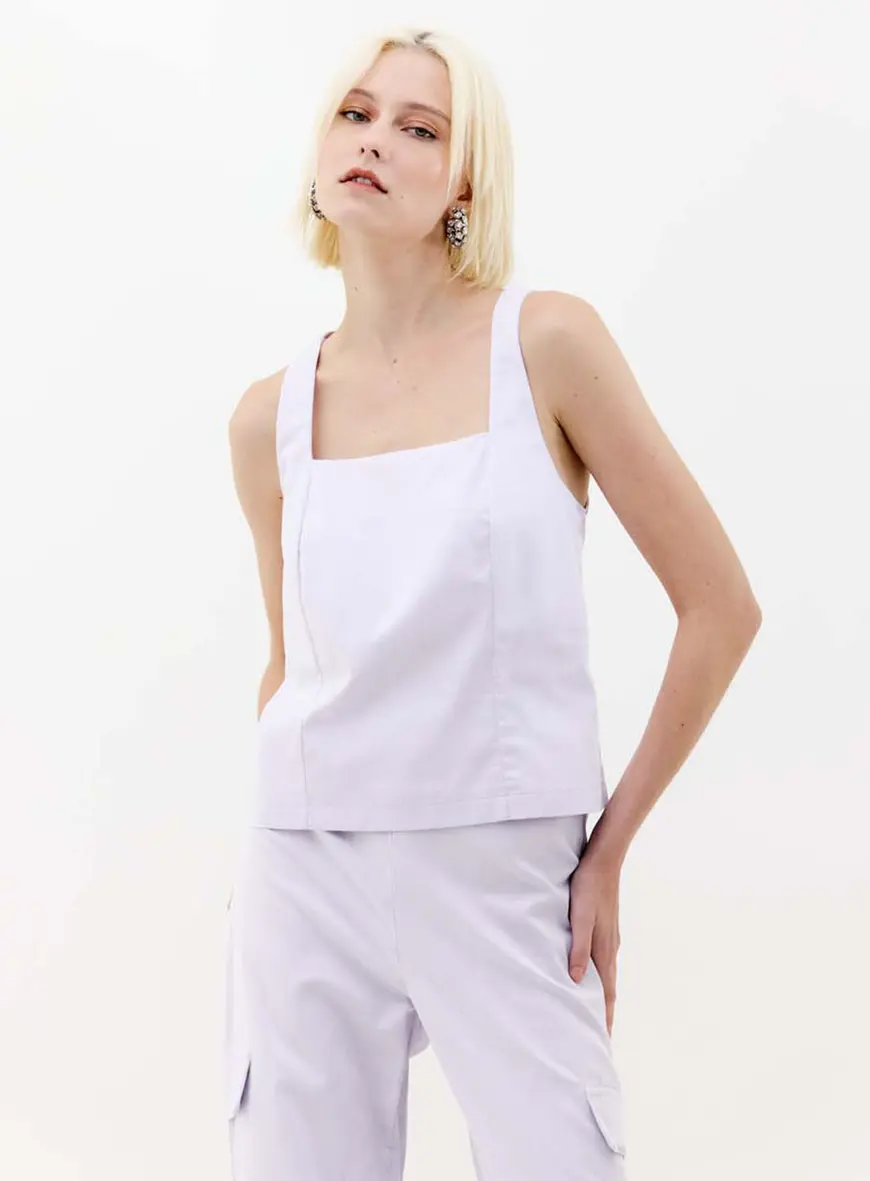 Blusa Feminina Alças Largas Com Decote Quadrado Lilás 1