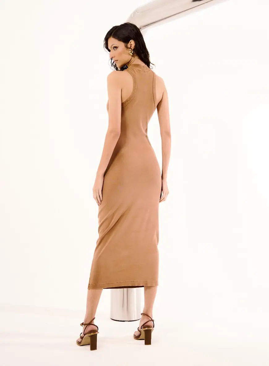Vestido Midi Canelado Marrom 3