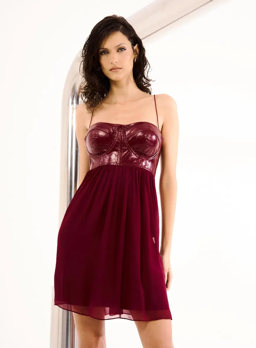 Vestido Bustier Contrast Bordo 1