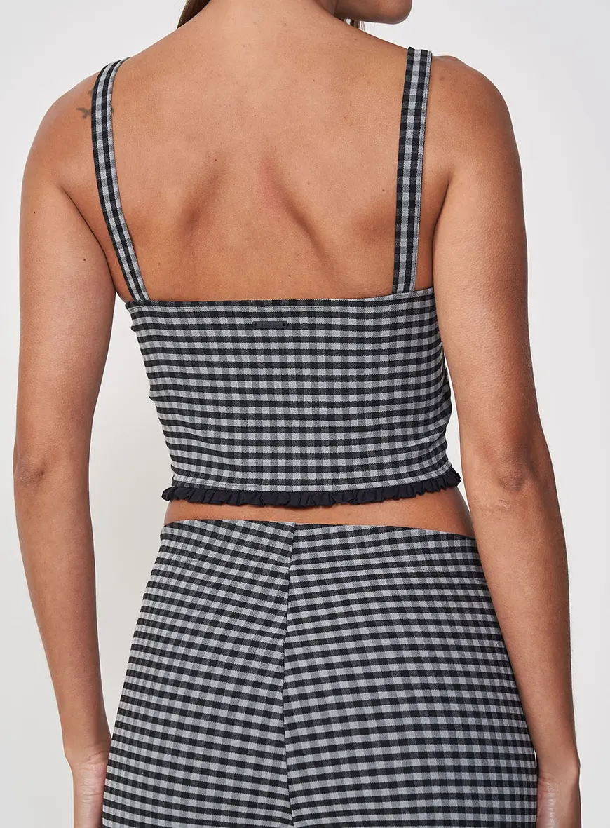 Cropped Small Xadrez Com Babados Estampados 2