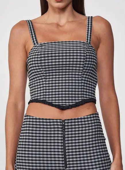 Cropped Small Xadrez Com Babados